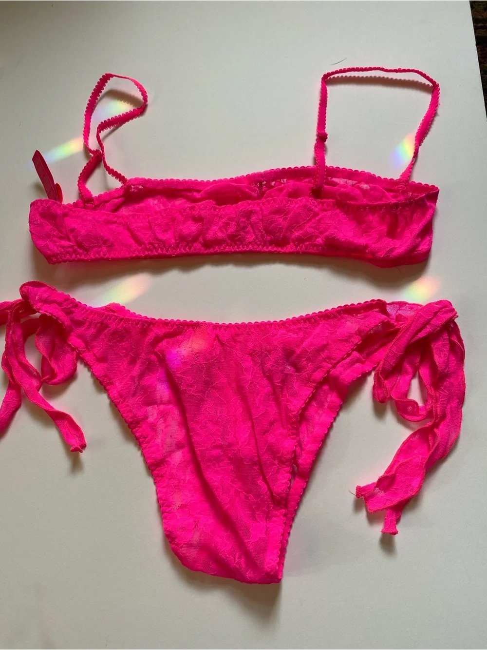SKIMS Embroidered Tulle Tie Bralette Thong Set Punch M
